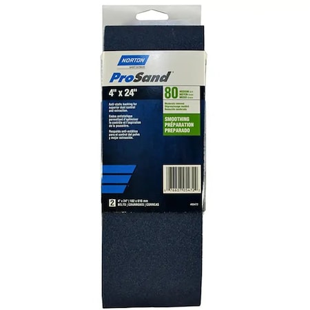 Norton Co 4" x 24" ProSand BlueFire Portable Sanding Belt 80-Grit, PK 2 05472